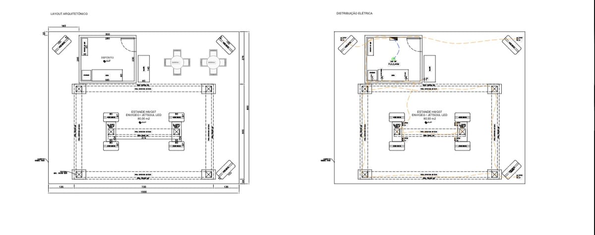 Planta técnica — Estande H8/G07, 80,00 m²